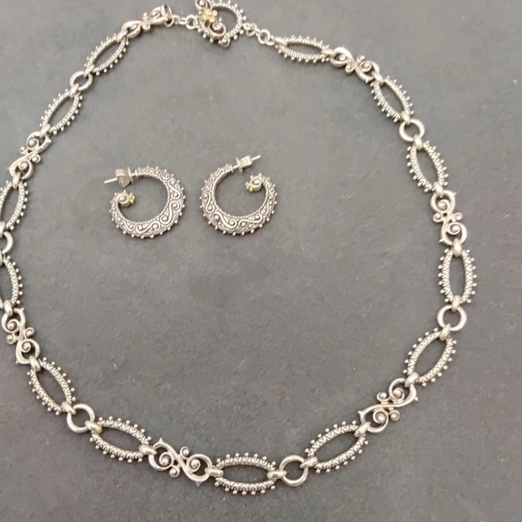 Barbara Bixby Jewelry - Intricate Silver Necklace and Earring Set
